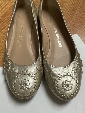 Jack Rogers Gold Leather Whipstitch Ballet Flats - Women's 8.5